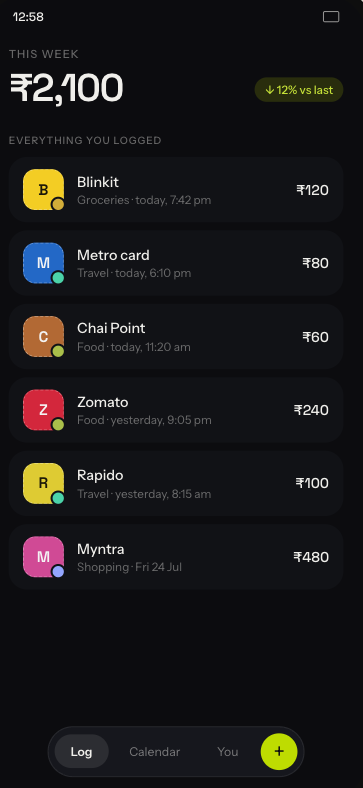 SnapSpend log list